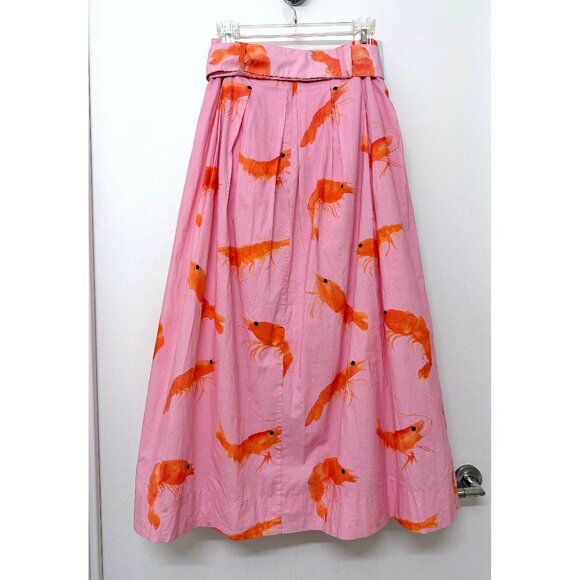 Rachel Antonoff Prawn Shrimp Print Maxi Skirt Vinita Vinnie Pink Pleated Belt 4 - Picture 10 of 16